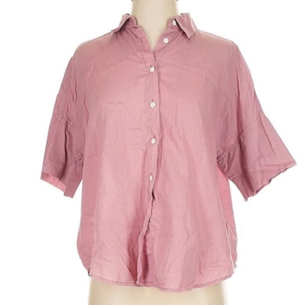 RAG & BONE ✨ short sleeve poplin button down collar shirt top 100% cotton | sz S